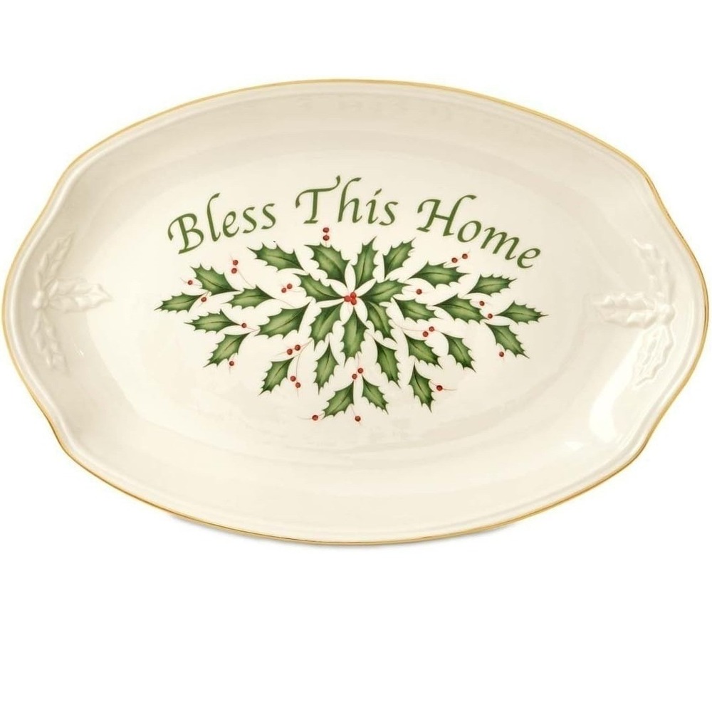 LENOX Holiday Bless This Home Tray Christmas Platter Ivory Porcelain 772133 NEW